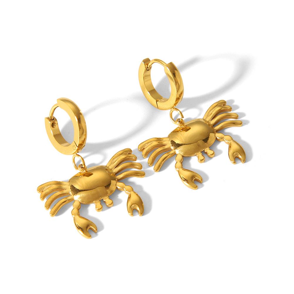 Best-selling Ocean Style Earrings, 18K Gold Stainless Steel Hoops for Women, Fashionable Versatile High-end Crab Drop Earrings