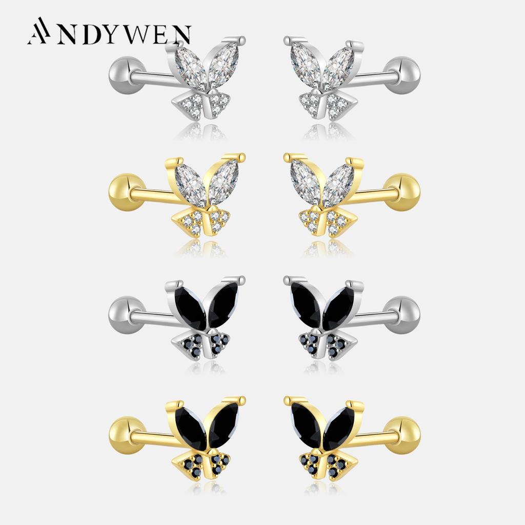 ANDYWEN 925 Sterling Silber 2023 Gold Klar Schmetterling Piercing Stud Ohrring Frauen Rock Punk Clips Hochzeit Party Zubehör