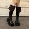 One Boot Four Wear Leather Boots Fold Thick-soled Long Boots Autumn and Winter Leather Over the Knee Women's Knight Boots