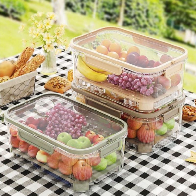 Portable Handheld Food Preservation Box Crisper Large Capacity Multifunctional Sealed  Vegetable Fruit Sealed Box Drain Basket
