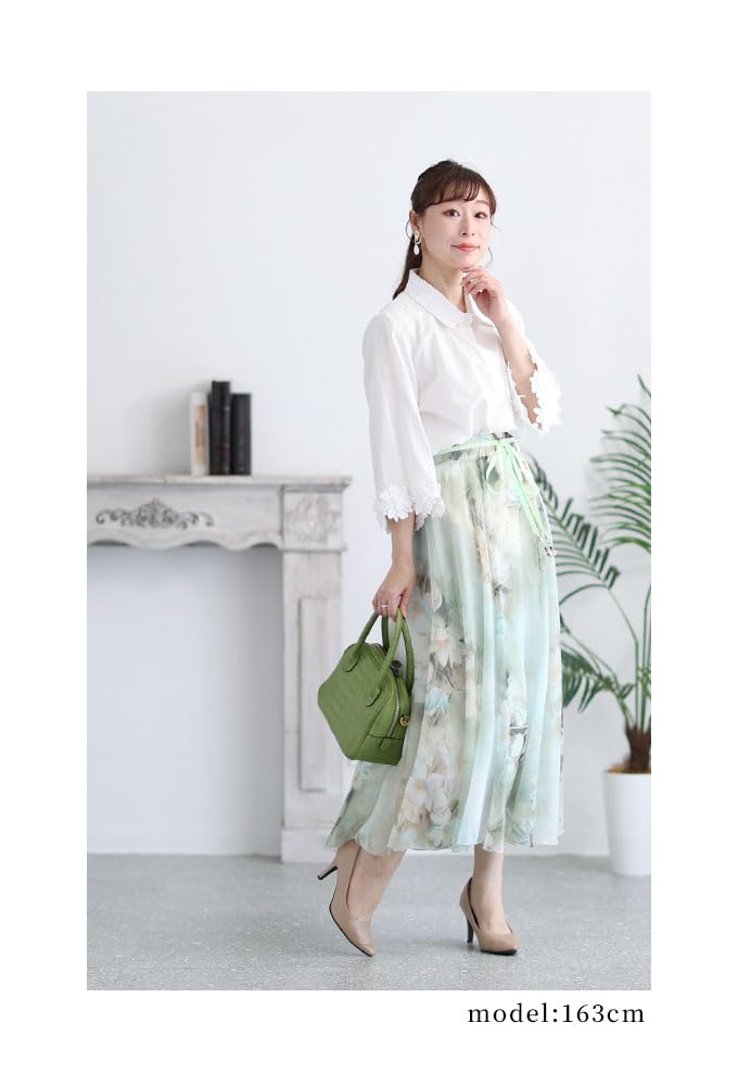 Sawa la mode Floral Bouquet Flare Sleeve Cotton Shirt Free White á Women's Blouse, Mode-8634, Size,