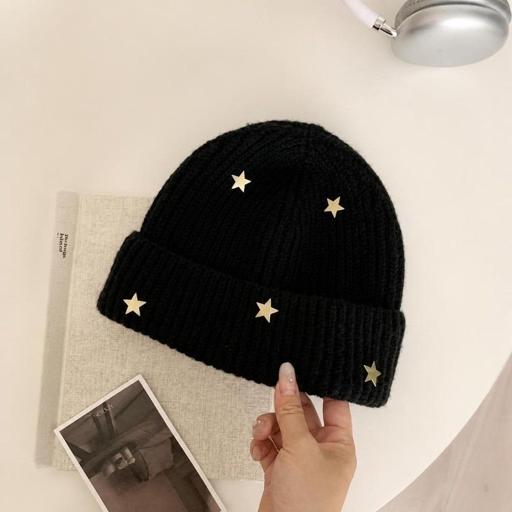Ear Protection Star Knitted Beanie Hat Cuffed Design Thick Warm Beanie Outdoor Wear