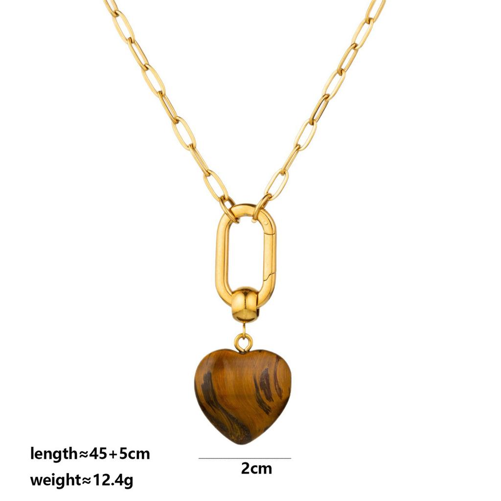 Handmade Beaded Necklace Women's Love Heart Natural Stone Pendant Necklace