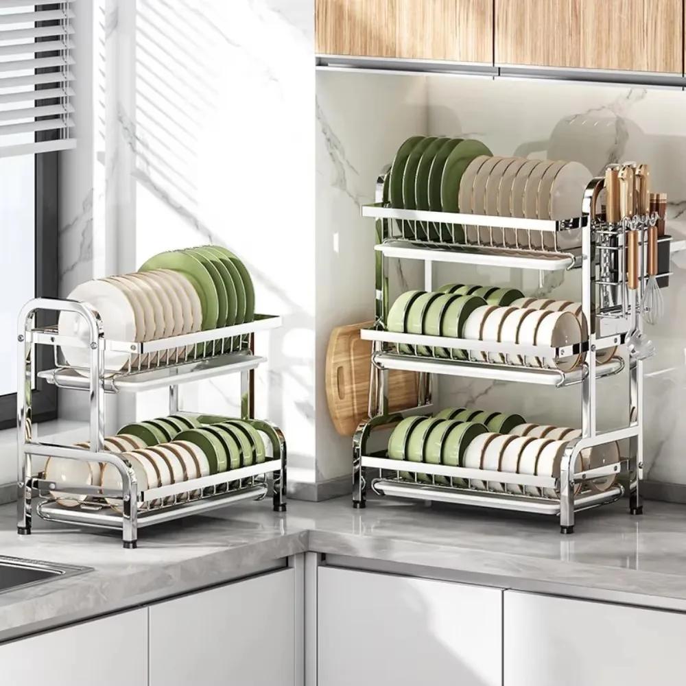 3 TierDish Drying Rack Dish Drying with Tray Utensil Holder,with Cutting Board Tray for Kitchen Counter Organizer Storage