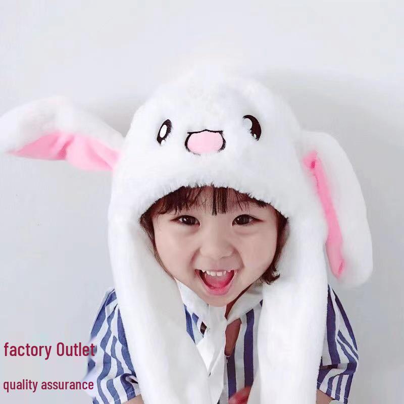 Children's Plush Cartoon Hat with Movable Ears - Luminous Rabbit Design for Parent-Child Matching