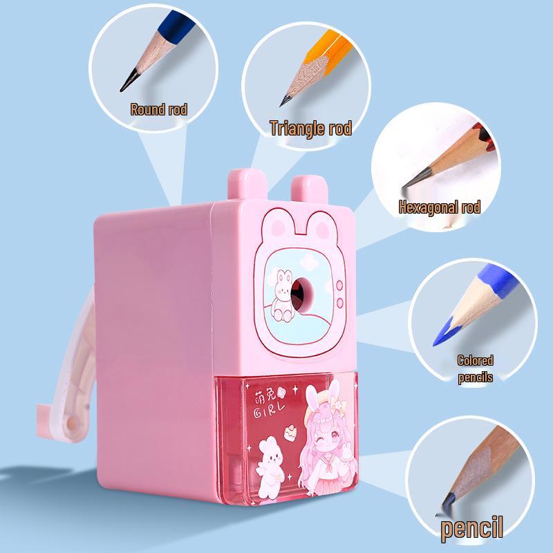 Cartoon Hand-Crank Pencil Sharpener: Automatic Lead Feed, Single Hole, Labor-Saving