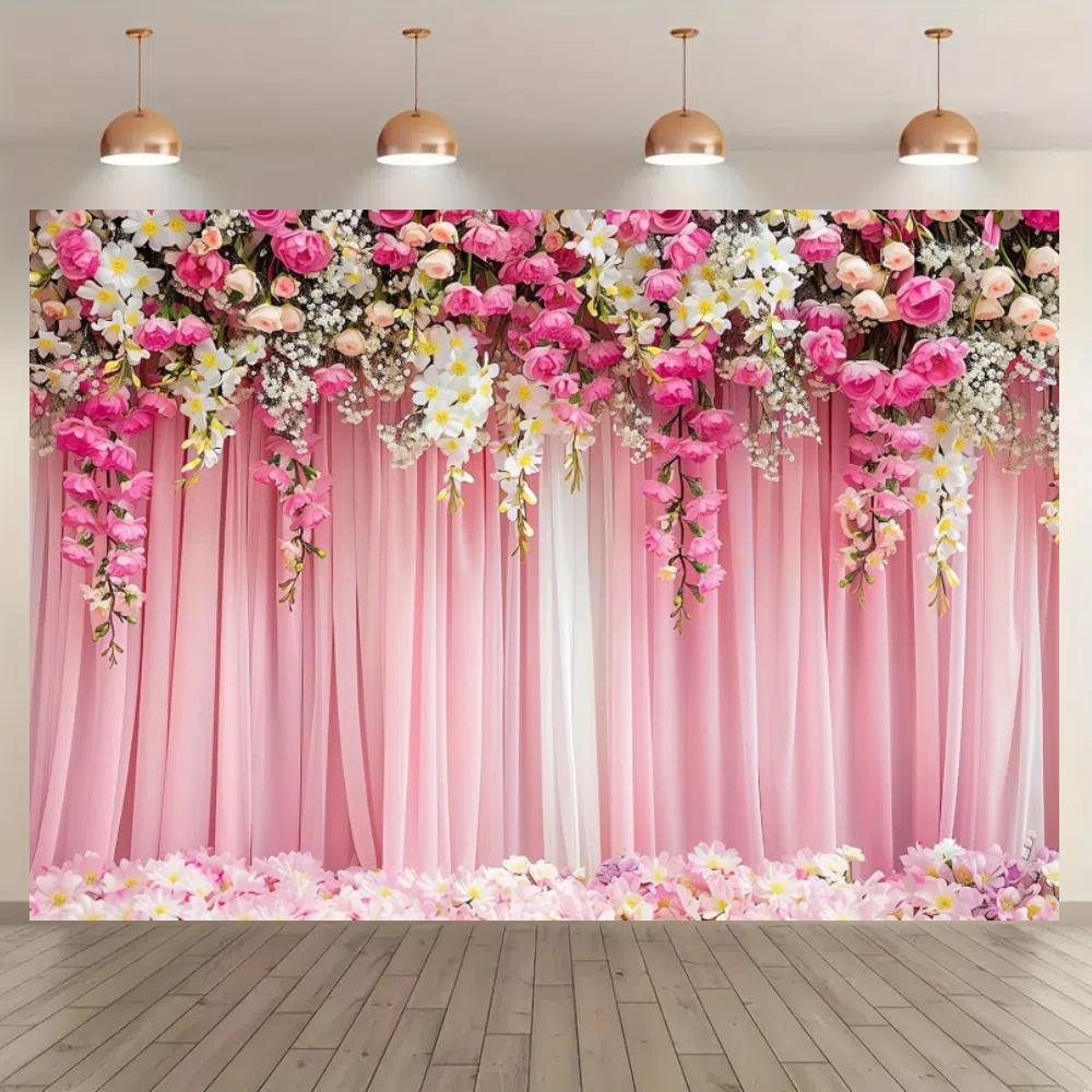 1pc Flower photography background Wedding - birthday pink flower background banner flower photography background Dessert table