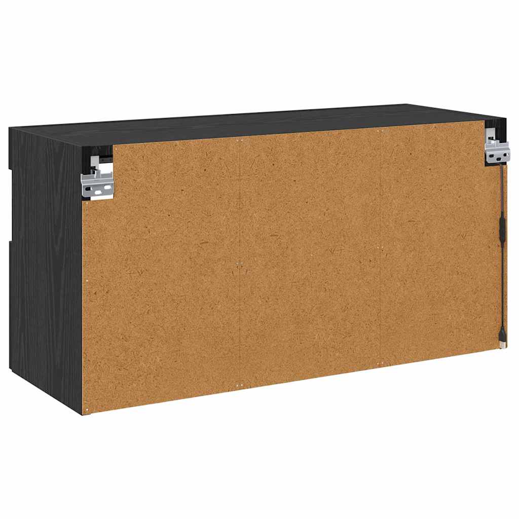 Wall Mounted TV Cabinet with LED Lighting Black Oak Effect 80 x 30 x 40 cm