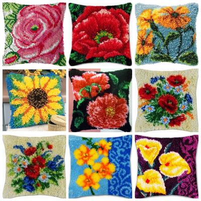 Blumen-Serie Häkelnadel-Kissen Smyrna-Paket Haken Handgestricktes Besticktes Kissen Teppich Stickerei-Set Häkelnadel-Teppich-Sets