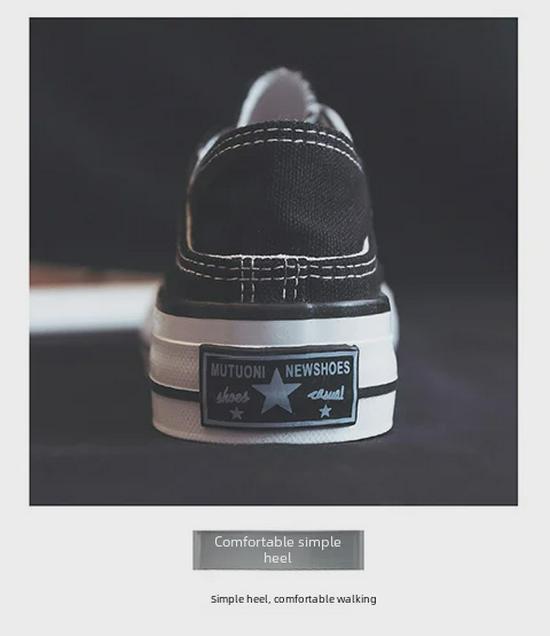 Women's Black Canvas Platform Sneakers: Korean Style, Breathable, Height-Increasing, Summer Casual Shoes N612