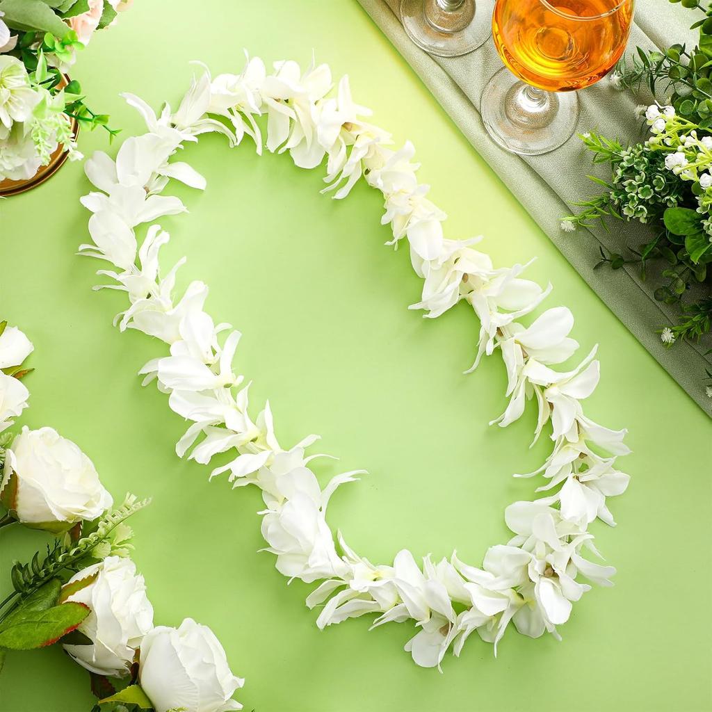 White Orchid Lei Hawaiian Luau Lei Graduation Lei Artificial Orchid Flower Garland Necklace Luau Apparel Accessories for Wedding Graduation Hawaiian