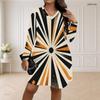 Women Plus Size V Neck Long Sleeve Geometric Printed Loose Fit Curved Hem Dress Black Orange Beige