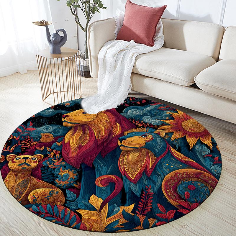 Lion Pattern Round rug,Carpet Rug for Living Room Bedroom Playroom ,Non-slip Floor Mat,Holiday Gifts and Birthday Gifts.