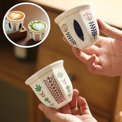 Espresso-Keramiktasse im orientalischen Stil, Girlande, handgehalten, verbrühungssicher, Latte Cappuccino, Kaffeetasse, Teetasse, Geschenk für den Heimgebrauch
