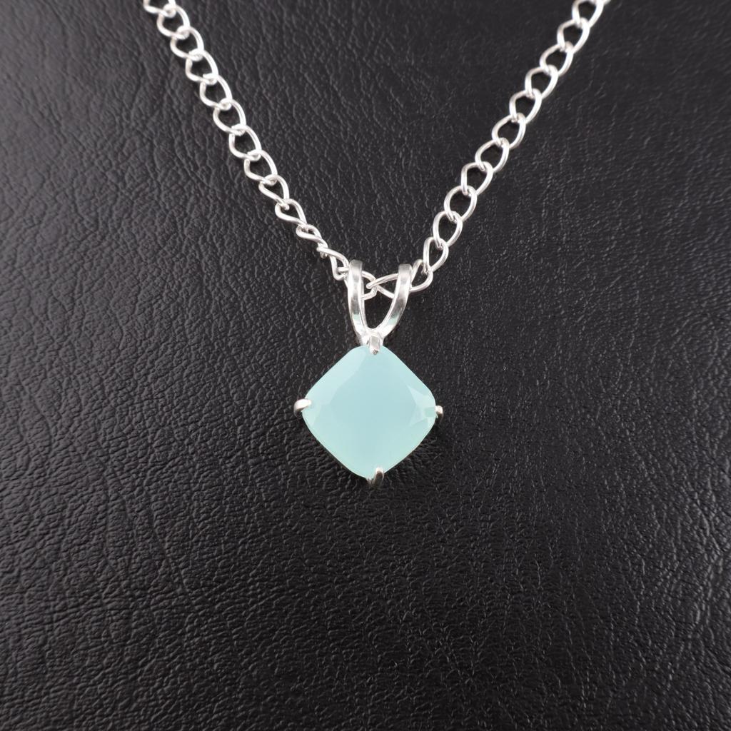 Aqua Kalsedon Edelsten 925 Sterlingsølv Smykker Håndlaget Anheng 0.93'' PP-62-18