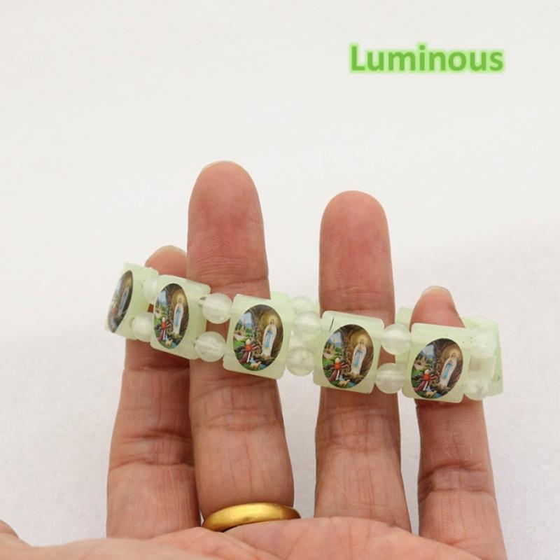 Vintage Jesus And Virgin Mary Pvc Rosary Bead Bracelet With Elastic Band Religious Image Stickers For Daily Wear Parties