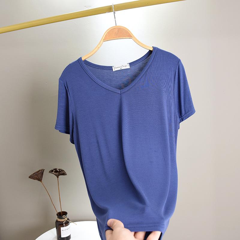Damen V-Ausschnitt Kurzarm T-Shirt Lockerer Schnitt Pendler Freizeit Oberteil Einfarbige Modal Knitterfest Basis Layering T-Shirt Für Frühling Sommer Tägliche Kleidung