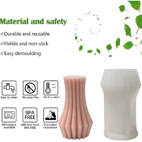 Pillar Candle Mold, 3D Cylindrical Stripe Candle Mold, Candle Molds for Candle Making, Silicone Mold for Crafts Aromatherapy Candle Handmade, Soap