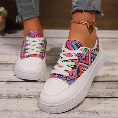 Moda 2024 Zapatos de Tela Lavada de Moda Casual Moda Estampado Planos con Cordones Zapatos de Mujer Patrón Geométrico