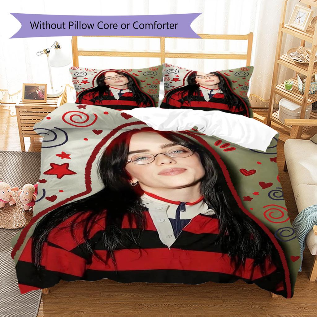 Billie Eilish Pattern Bedding,Quilt Set Quilt Cover Pillowcase Home Birthday Gift (1 * Duvet Cover + 2 * Pillowcase, Without Core)