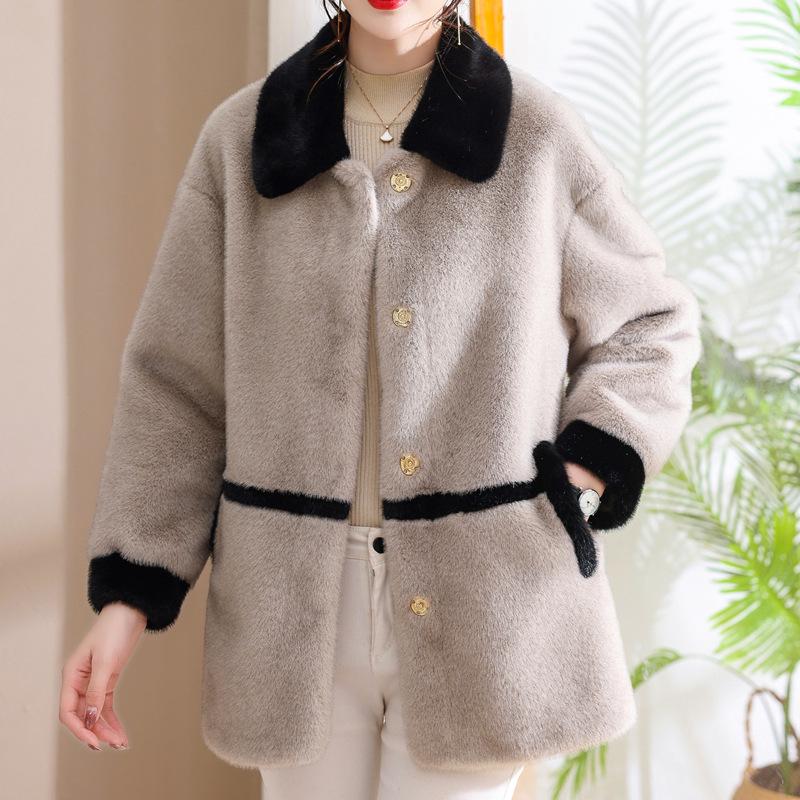 

Middle-Aged Women s Stylish Faux Mink Velvet Fur Coat for Autumn and Winter L (120-140 Jin) верблюд