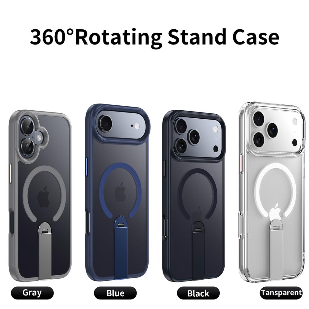 KEYSION 360 Hidden Metal Stand Magnetic Case for Magsafe for iPhone 17 Pro Max Air Transparent Matte Shockproof Phone Back Cover