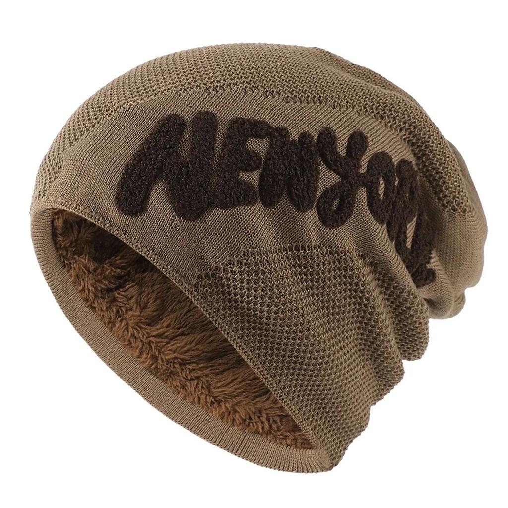 Unisex Fashion NEW YORK Letter Beanie Hat  Men & Women Plush Fur Lined Thick Warm Ski Winter Hat