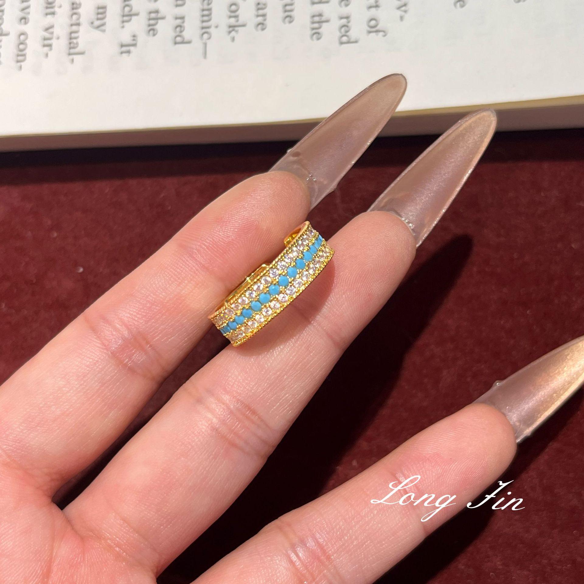 

Medieval Style Three Rows Of Diamonds Full Of Diamonds Blue Pine Suit Light Luxury Temperament Open Princess Bracelet Ring Necklace Live Broadcast