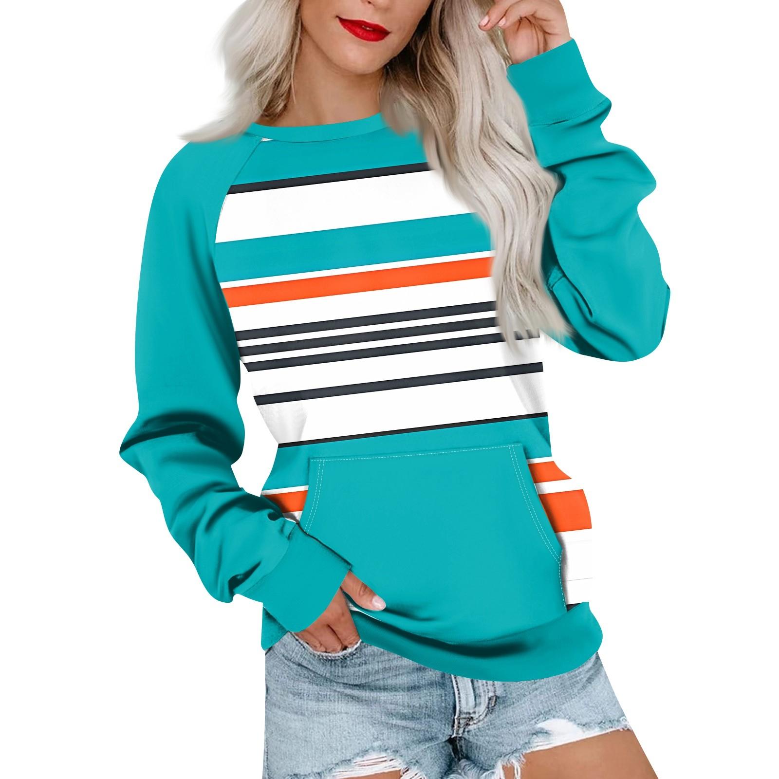 

Женская толстовка с длинным рукавом, повседневная, с круглым вырезом, симпатичная, с принтом, легкая толстовка с карманом XL небесно-голубой