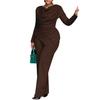 Womens Asymmetric Draped Long Sleeve Top and Wide Leg Pants Two Piece Set