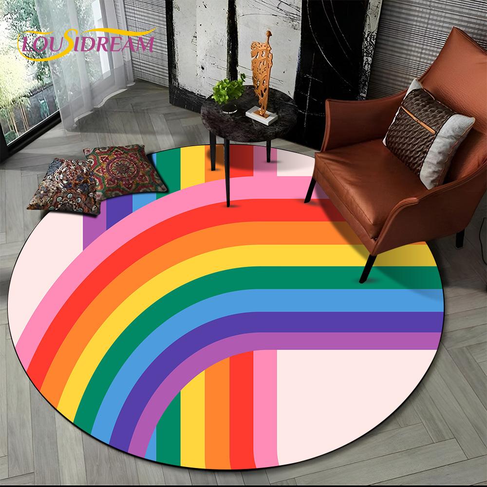Colour Rainbow 3D Illusion Vision HD Cartoon Round Area Rug,Carpet Rug for Living Room Bedroom Sofa Playroom Decor,Non-slip Gift