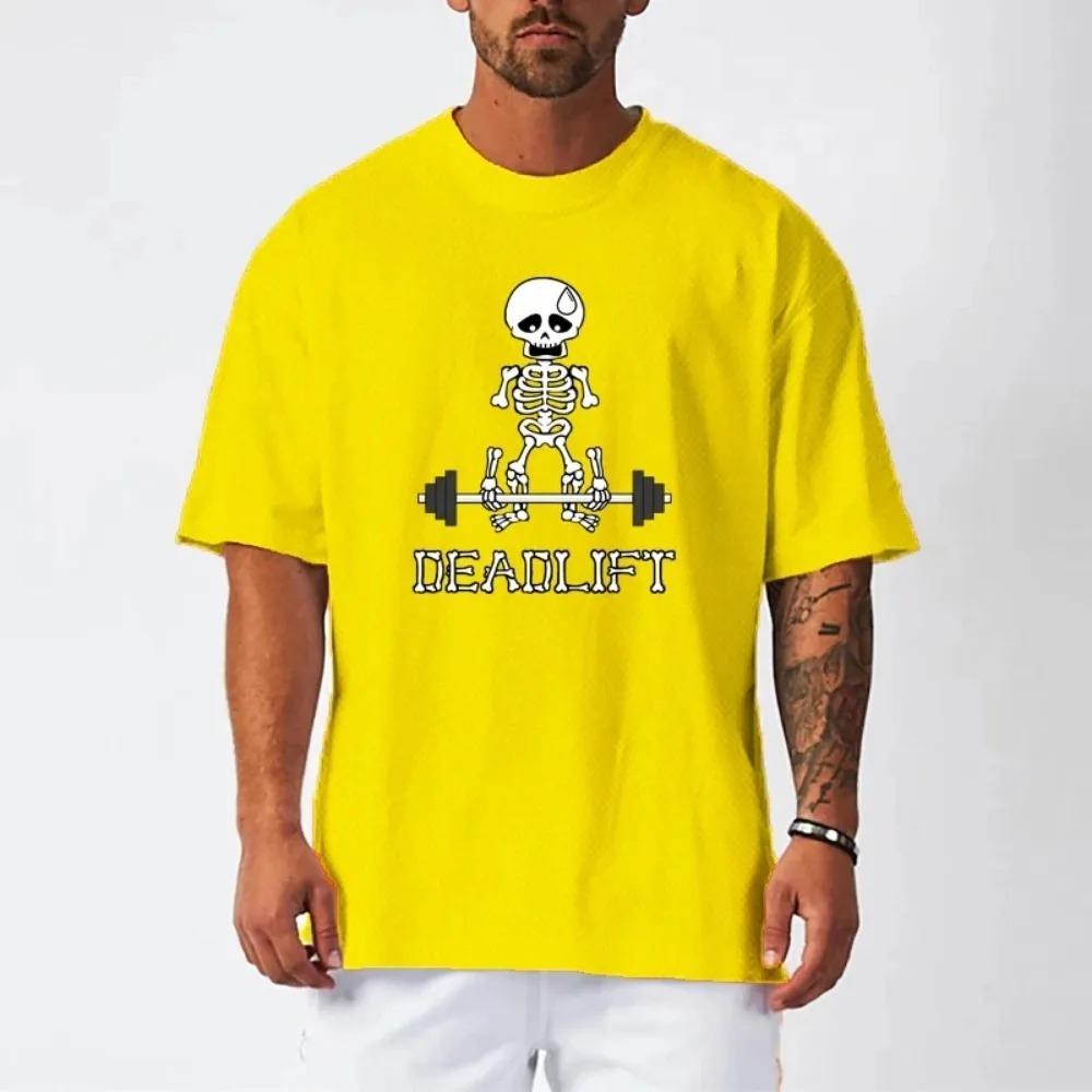 Lidská kostra Mrtvý tah Činka Oblečení do posilovny Pánské Fitness Nadměrné Volné Tričko Síťované Rychleschnoucí Krátký rukáv Kulturistické tričko
