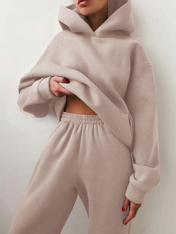 Women Elegant Solid Sets For Women Warm Hoodie Sweatshirts And Long Pant Fashion Two Piece Sets Ladies Sweatshirt Suits
