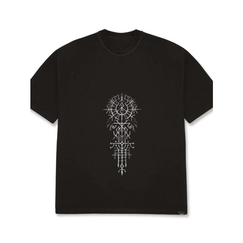 White Oversized T-Shirt with Nordic Symbol Print for Casual Wear