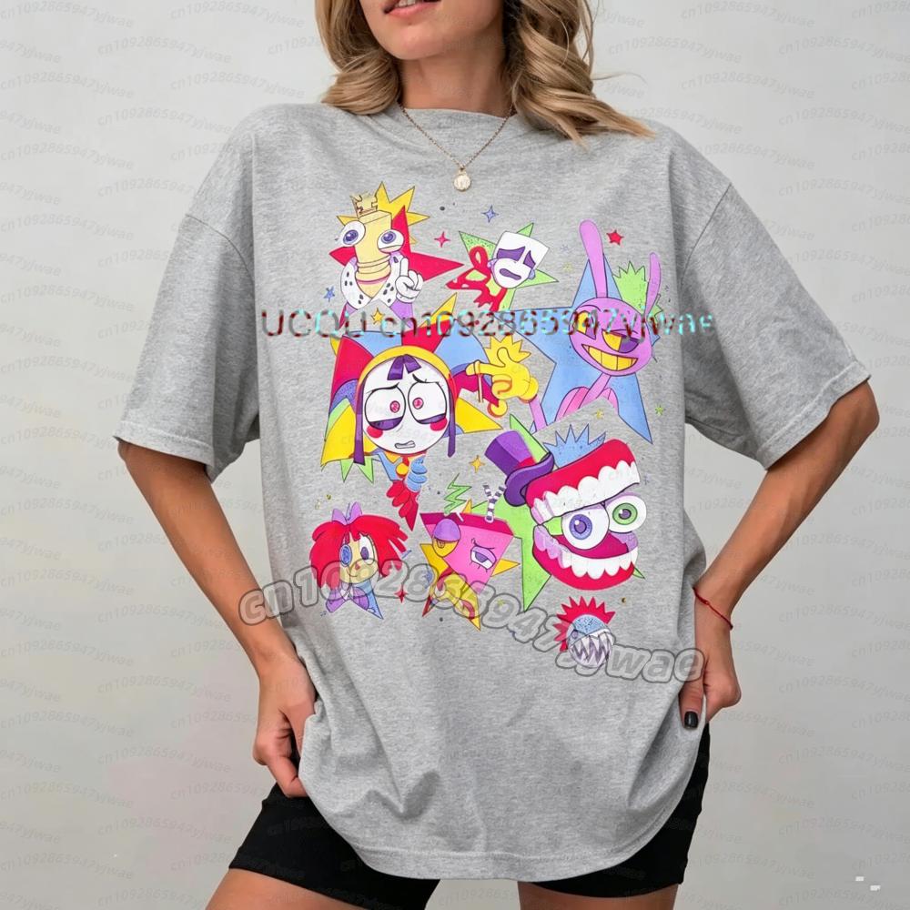 2026 women THE AMAZING DIGITAL CIRCUS Pomni Print Short Sleeve Cartoon Plus Size Cotton children Boy Girl Parent-child T-shirt