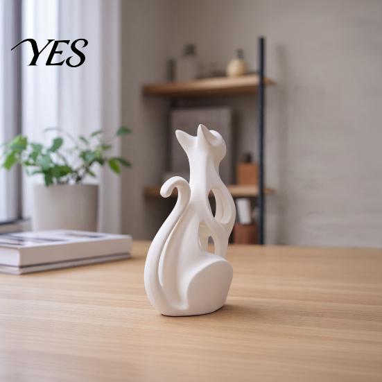 Desktop Cat Decor 3D Printed Hollow Figurine, Modern Abstract Sitting Kitten Statue, Artistic Design Animal Sculpture for Home Decoration, Gift Lovers