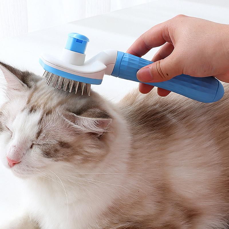 Hair Cleaning Brush Multifunctional Cats Massage Brush with Release Button Cat Shedding Comb Stainless Steel Needle Pet Supplies