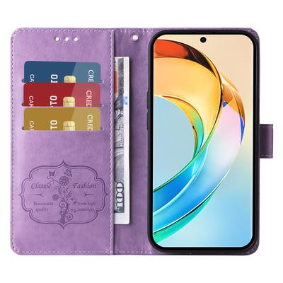 Für Honor X60 5G Lederhülle Schmetterling Floral Prägung Brieftasche Ständer Abdeckung