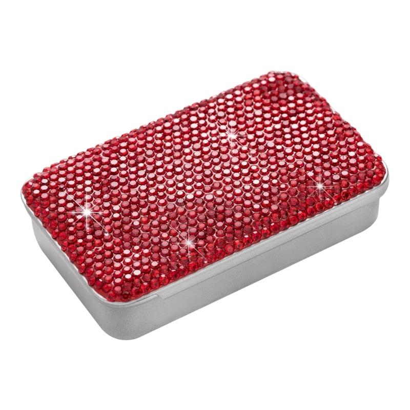 Metal Storage Holder With Glittering Diamonds Smooth Sliding Cover Designs Storage Stylish Accessory
