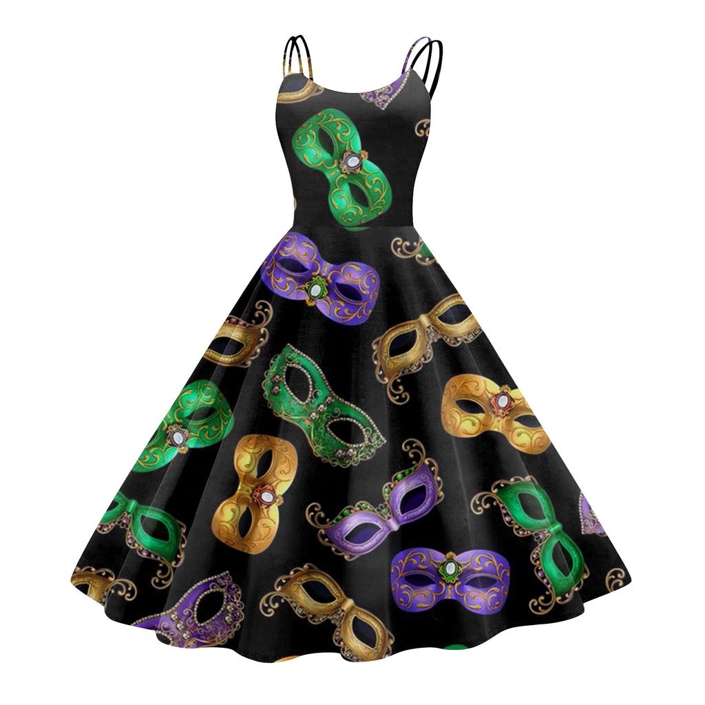 Ladies' Dress, Carnival Print, Sexy Suspender, Big Display, Retro Dress