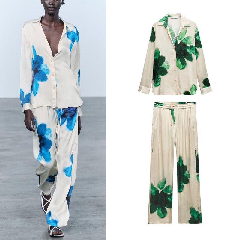 Spring Trendy Print Vertical Shirt 2183040 Pajamas Style Pants 2183041 2183242