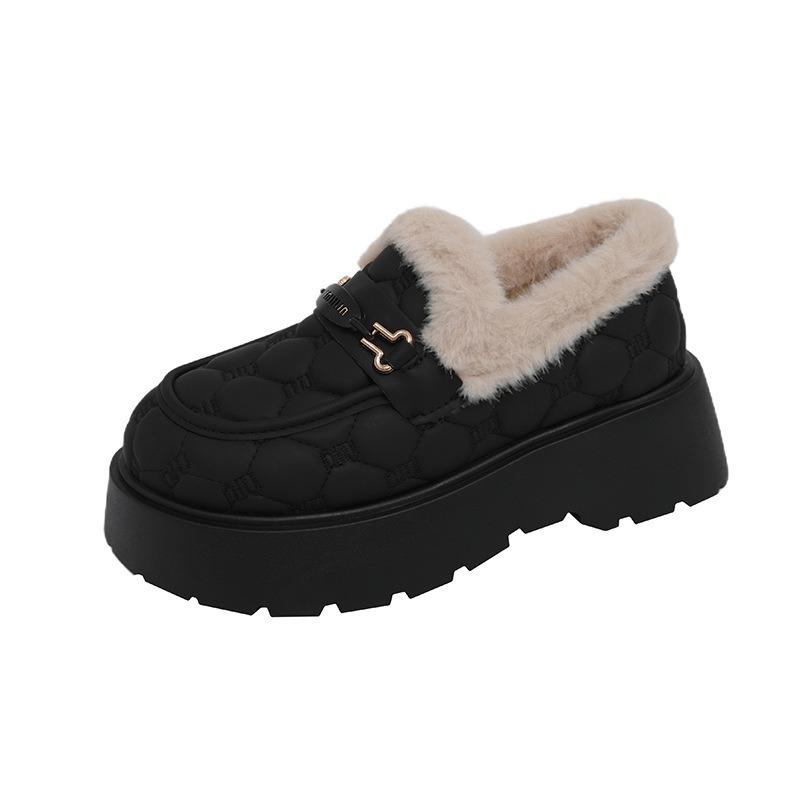 Large size cotton shoes women's winter velvet women's one-pedal thick-soled large-size warm women's shoes