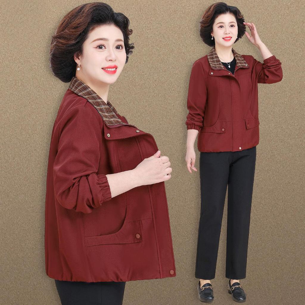 Plus Size Women's Lapel Maternity Coat, Spring/Autumn Jacket for Middle-Aged & Elderly, 50s-60s Fashion.