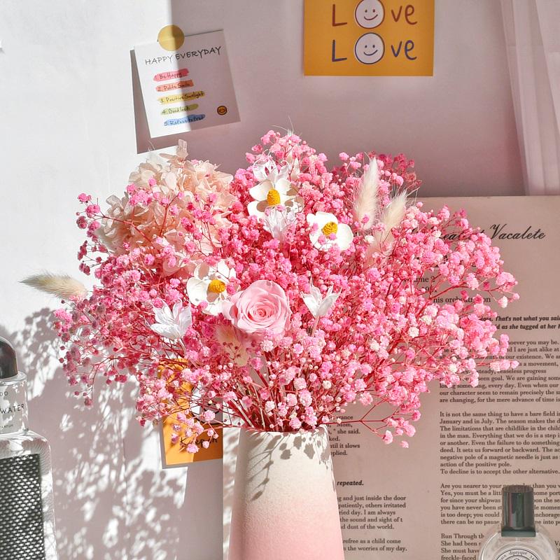 Immortal Rose Dried Bouquet: Eucalyptus, Hydrangea, Crystal Grass, and Baby's Breath for Home or Bedroom Decoration