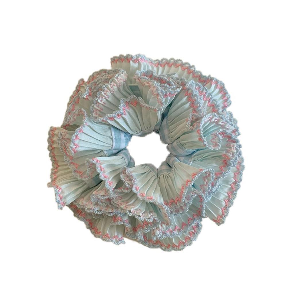 Multilayer Plaid Scrunchies Elastic Exaggerated Hair Ring Exquisite Large Lace Hair Tie  Lady