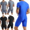 Tuta sportiva intera da uomo a maniche corte con cerniera frontale, morbido slip boxer, body, tuta, costume da bagno