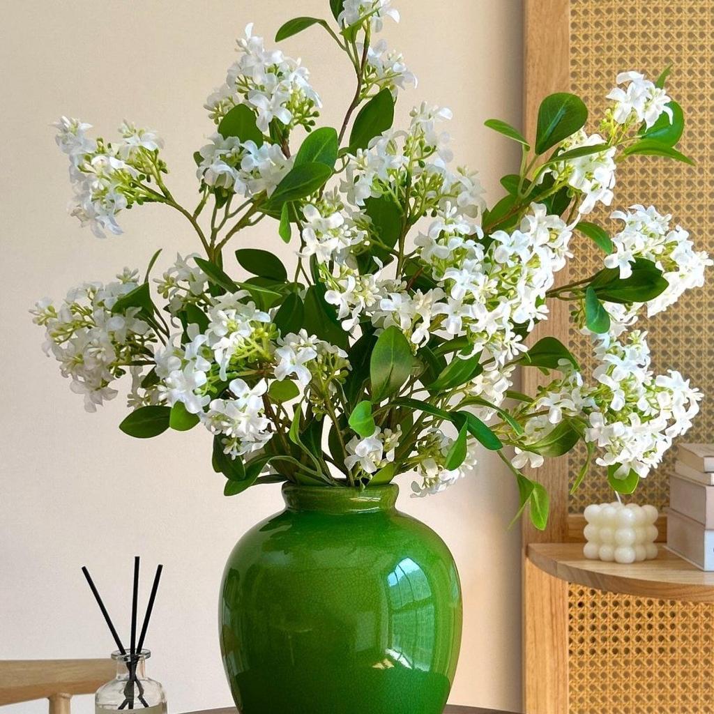 Premium Artificial Flowers with Green Ceramic Vase - Living Room Decorations