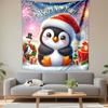Cute Santa Penguin New Year Celebration Patterned Tapestry Decorative Wall Hanging, Home Bedroom Living Room Decor