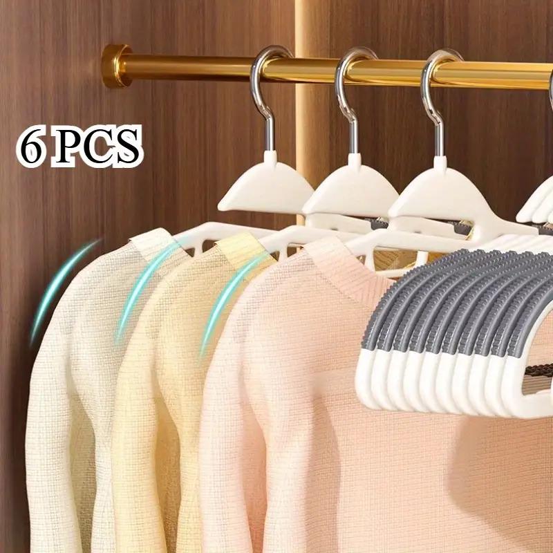 6pcs Plastic Clothes Hangers with Collar Protectors | Durable Non-Slip Wardrobe Closet Storage Organizer Hooks for Shirts