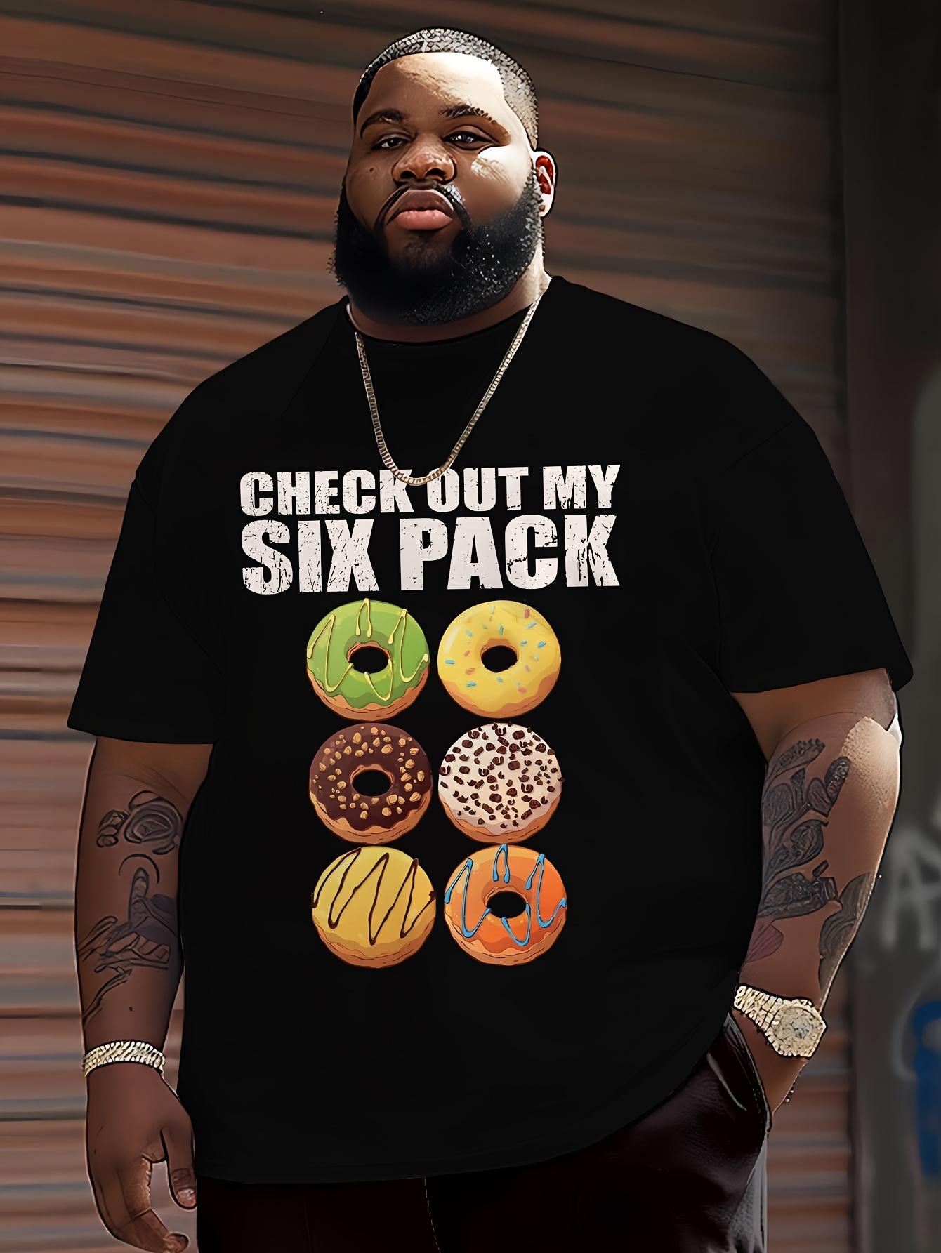 Mens Fun Donut Pattern TShirt Look at My Six Pack Abs Slogan Black Color Printed Donut Design Light S